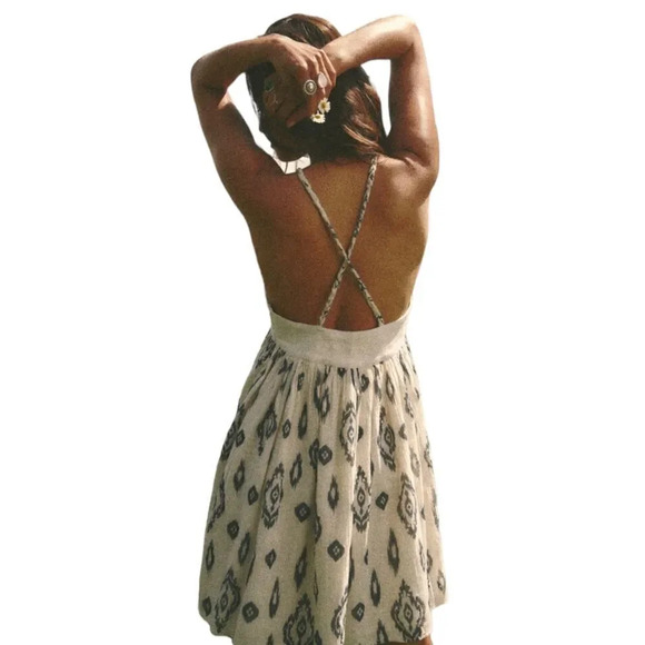 ZARA | Ecru/Blue | PRINTED HALTER DRESS - Picture 5 of 10